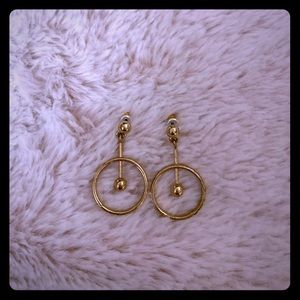 Gold circle and ball drop earrings